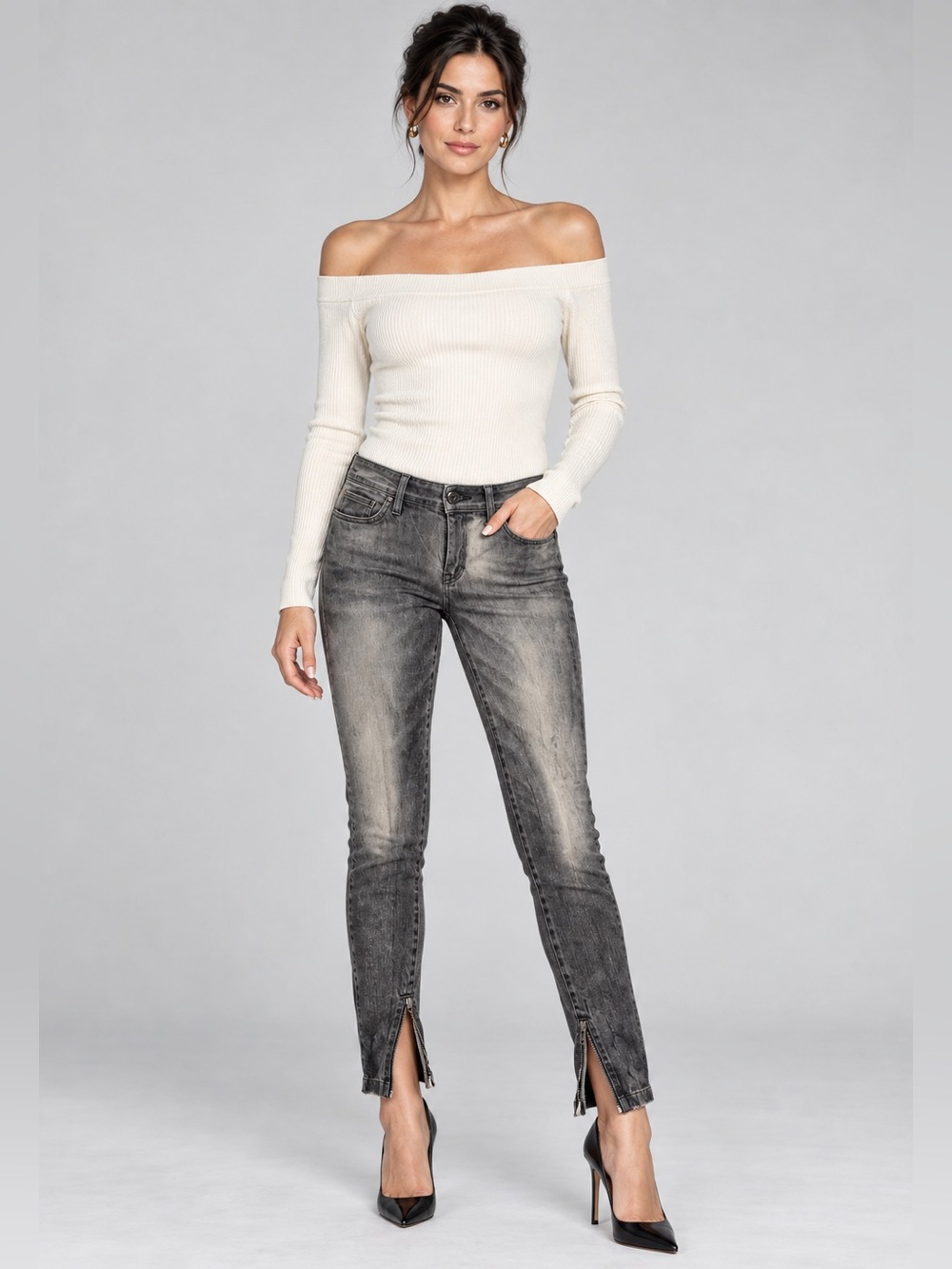 Dolce & Gabanna Skinny Jeans Women Size 2 38 Gray Distressed Zip Ankle B7
